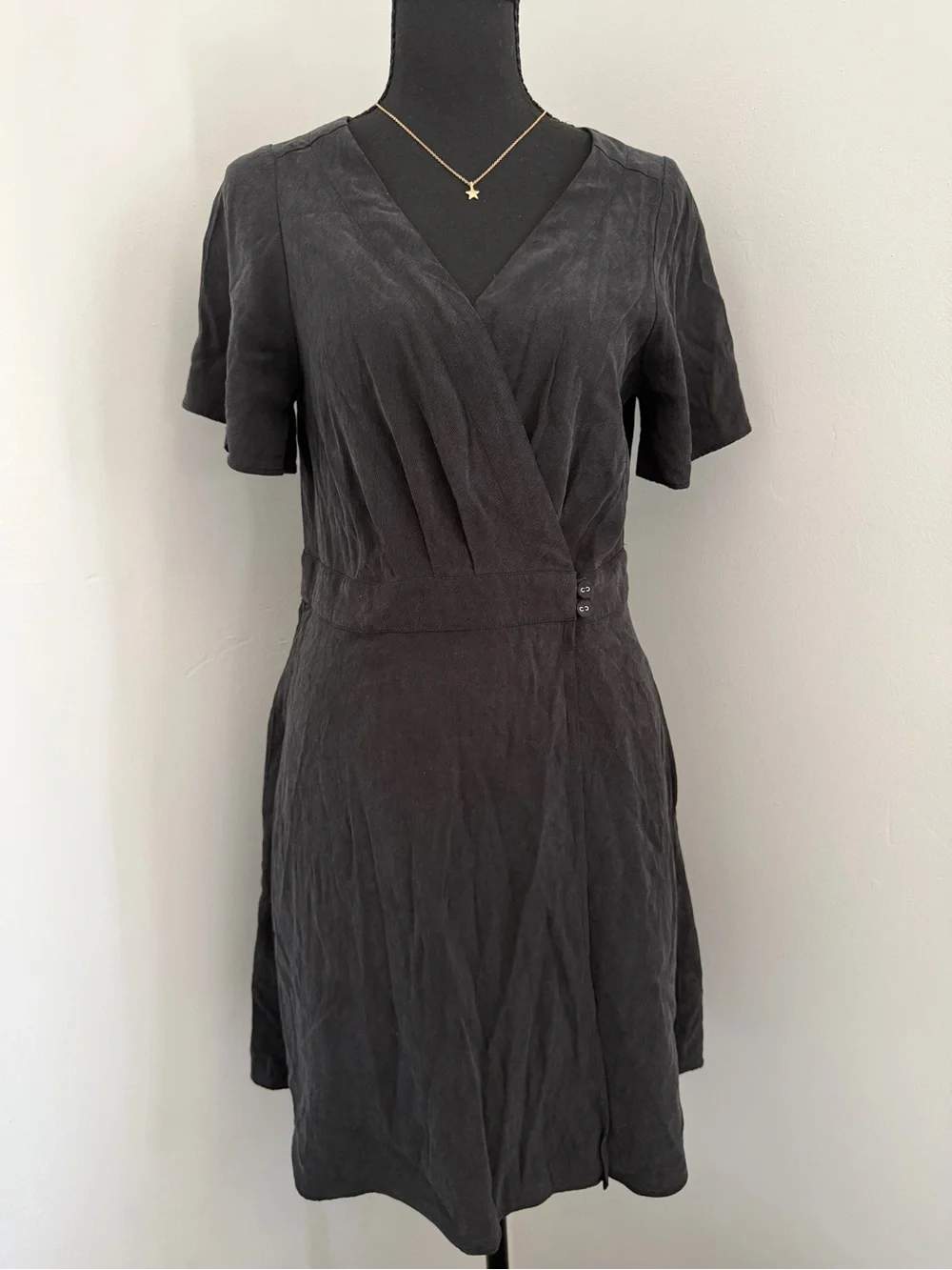Madewell Pleated Waist True Wrap Mini Dress Black Size 4 Tencel